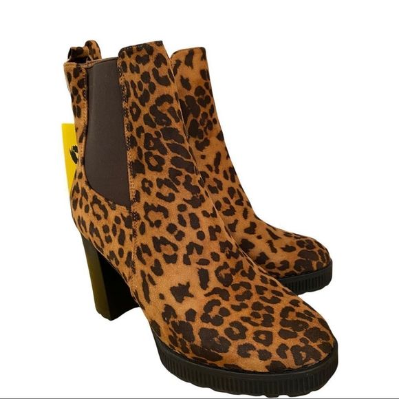 Seven7 Munich leopard print platform boots chunky heel size 9 tan/brown NWT - Picture 2 of 6